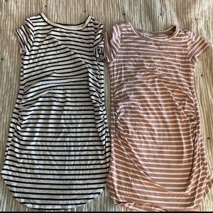 Striped maternity bodycon dress bundle black mauve